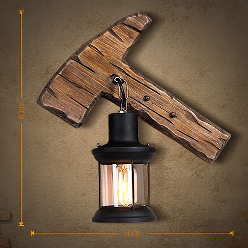 Applique murale vintage en bois et métal noir Ignase - vue 9 sur 9