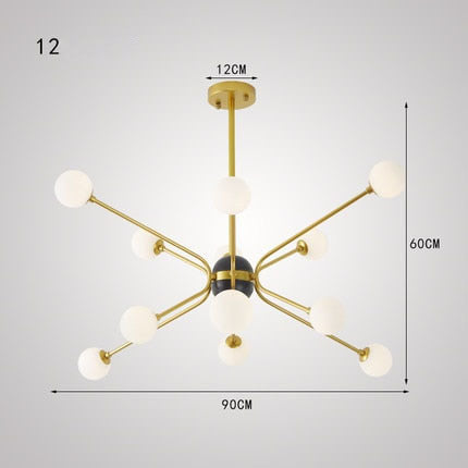 Lustre design doré avec plusieurs branches American - vue 6 sur 7