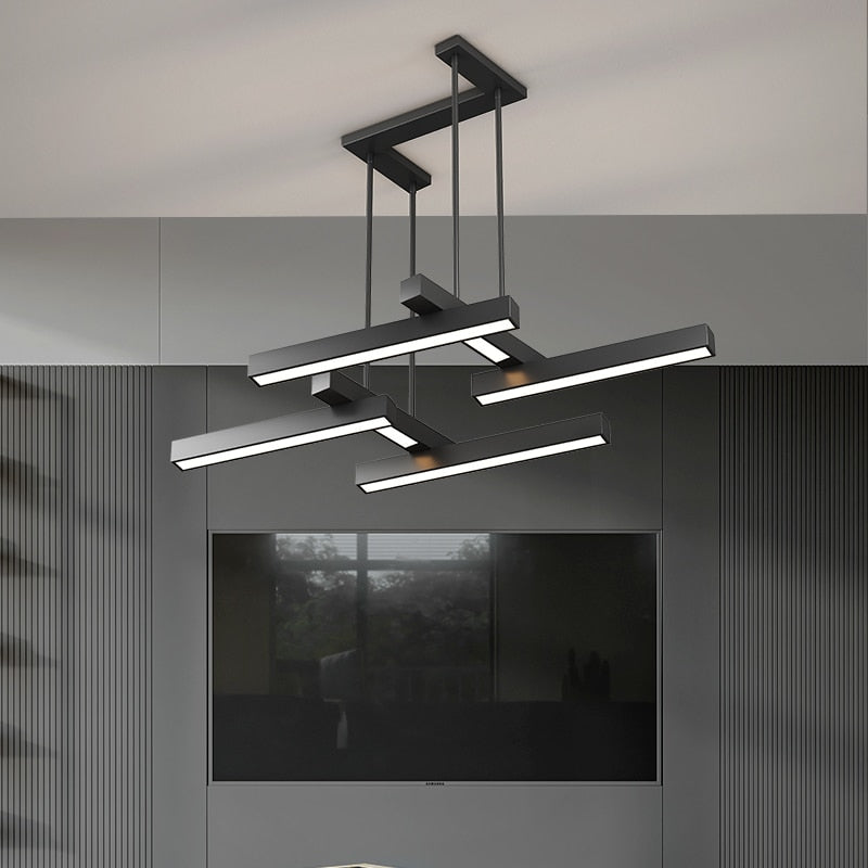 Lustre design LED en forme de Z métallique et noir Yeray - vue 2 sur 8