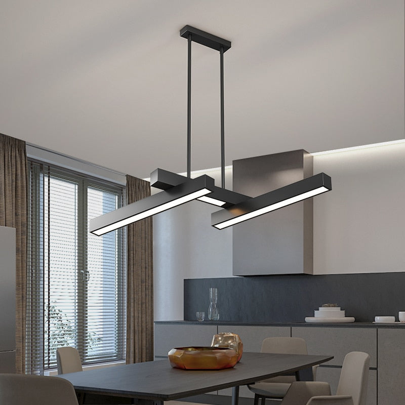 Lustre design LED en forme de Z métallique et noir Yeray - vue 4 sur 8
