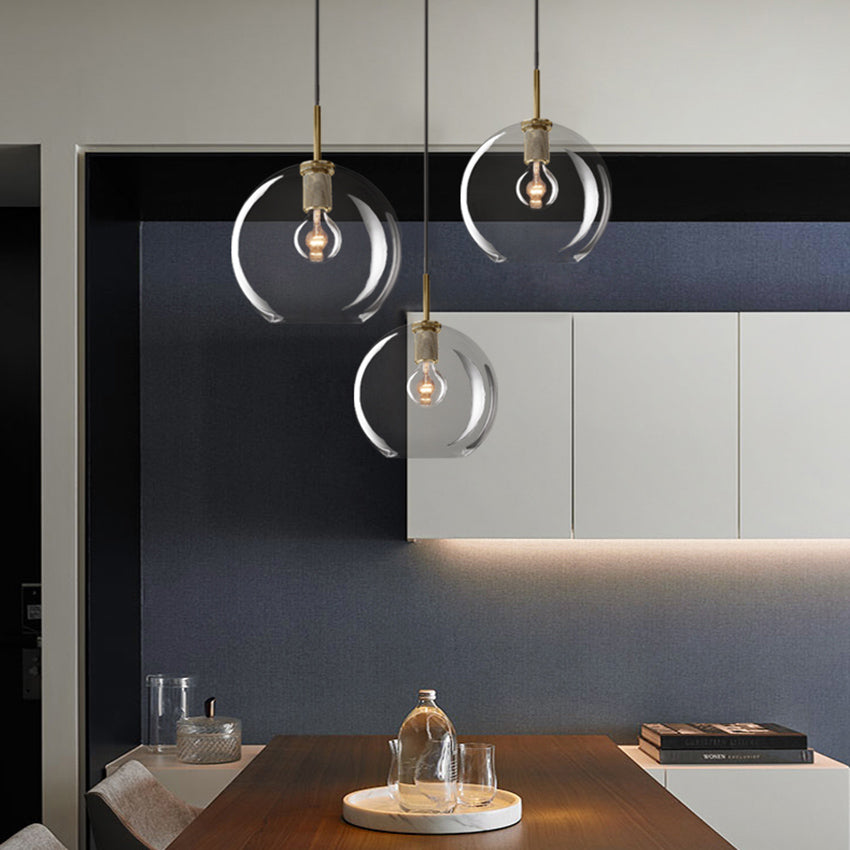 Suspension industrielle en verre et en métal doré Haivy