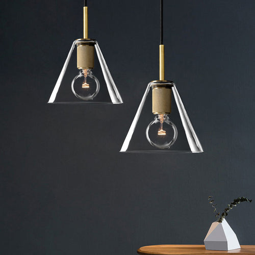 Suspension industrielle en verre et en métal doré Haivy - vue 9 sur 13