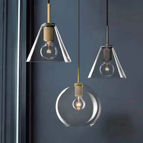 Suspension industrielle en verre et en métal doré Haivy - vue 8 sur 13