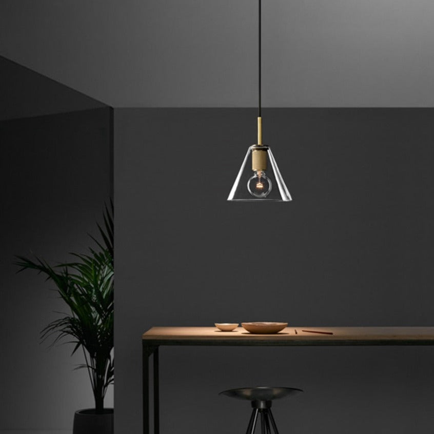 Suspension industrielle en verre et en métal doré Haivy - vue 5 sur 13