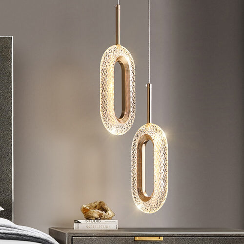 Suspension moderne LED forme ovale et dorée Elaia - vue 2 sur 12