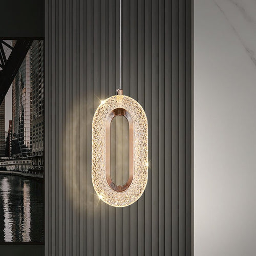 Suspension moderne LED forme ovale et dorée Elaia - vue 3 sur 12