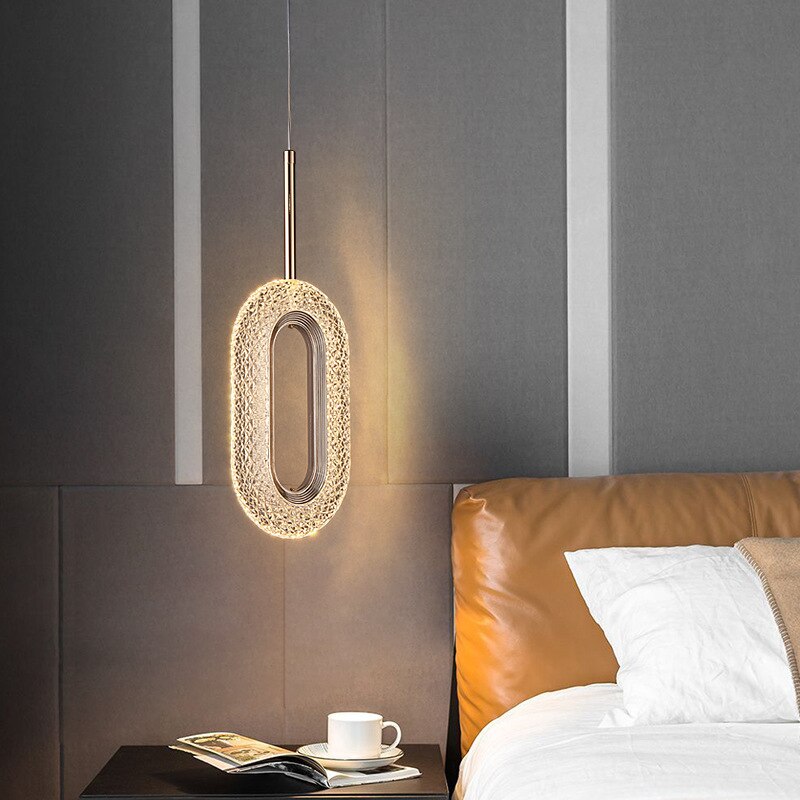 Suspension moderne LED forme ovale et dorée Elaia - vue 6 sur 12