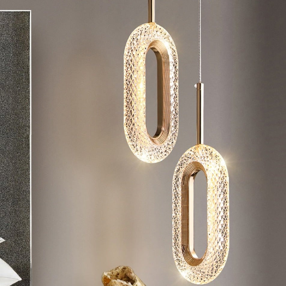 Suspension moderne LED forme ovale et dorée Elaia - vue 8 sur 12