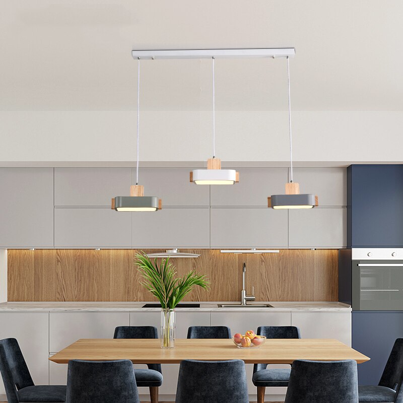 Lustre scandinave LED avec abat-jour en bois Ainhara - vue 4 sur 8