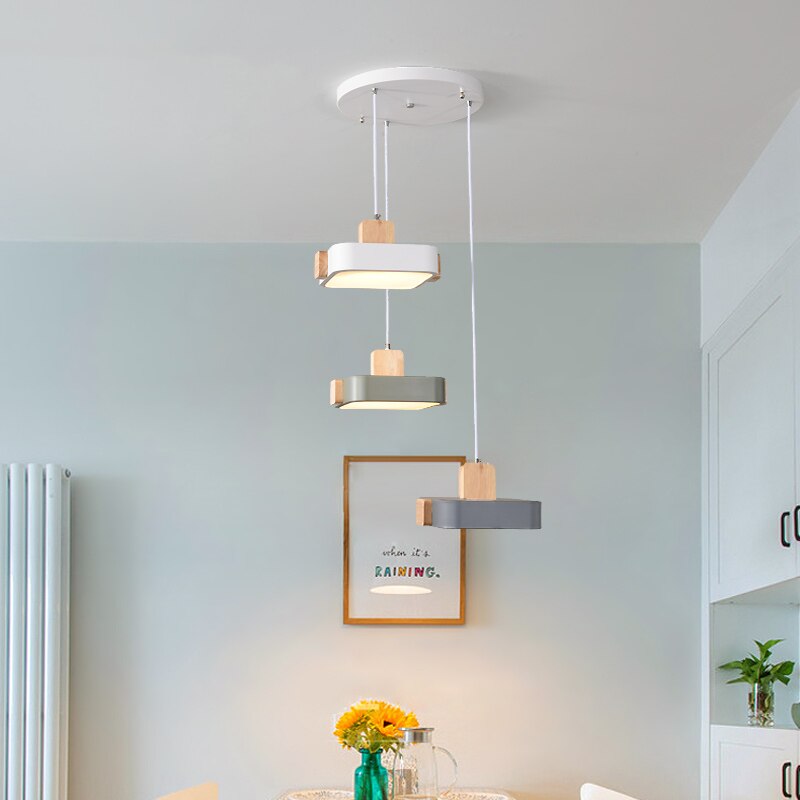 Lustre scandinave LED avec abat-jour en bois Ainhara - vue 3 sur 8