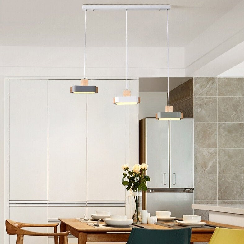 Lustre scandinave LED avec abat-jour en bois Ainhara - vue 6 sur 8