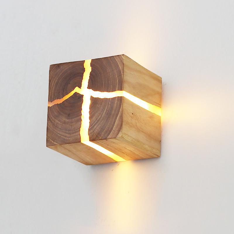 Applique murale scandinave LED cube en bois Lymena - vue 6 sur 6