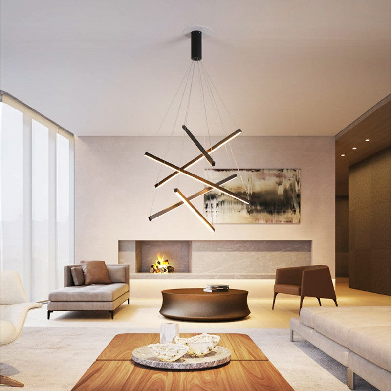 Lustre design LED avec baguettes métalliques lumineuses Solana