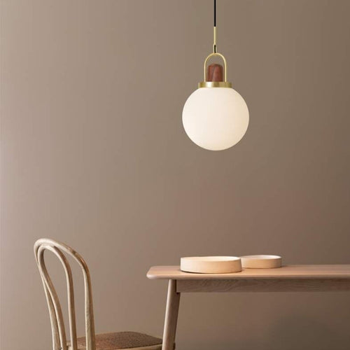 Suspension moderne LED abat-jour en verre et détails en bois Ona - vue 7 sur 9