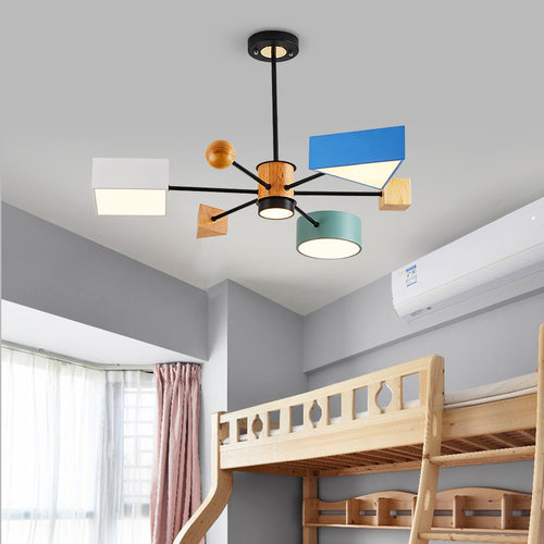 Lustre moderne LED avec abat-jour géométrique coloré Fresia - vue 2 sur 5