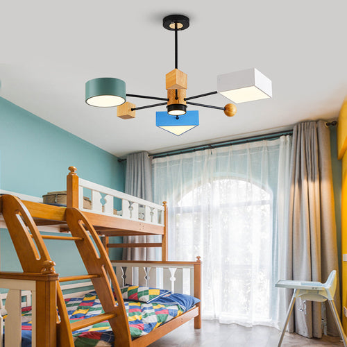 Lustre moderne LED avec abat-jour géométrique coloré Fresia - vue 4 sur 5