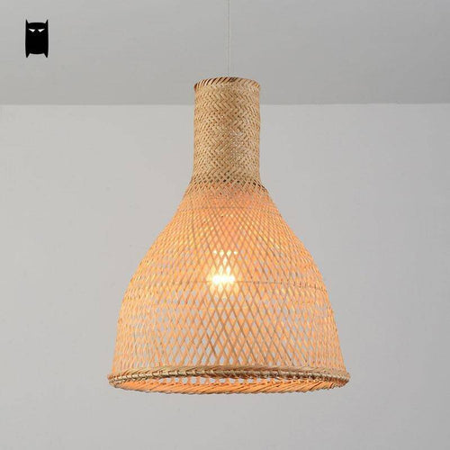 Suspension en rotin LED avec abat-jour arrondi de couleur beige - vue 3 sur 3