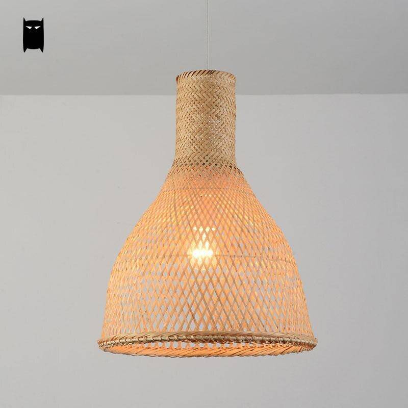 Suspension en rotin LED avec abat-jour arrondi de couleur beige - vue 3 sur 3