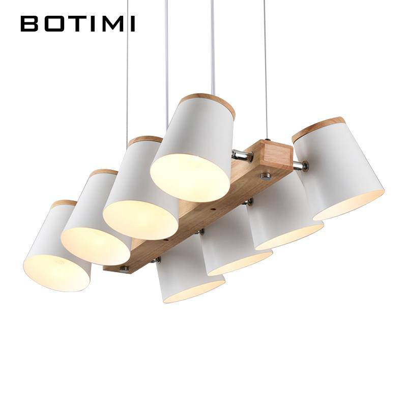 Lustre en bois avec lampe abat-jour métal ajustable Dining - vue 6 sur 6