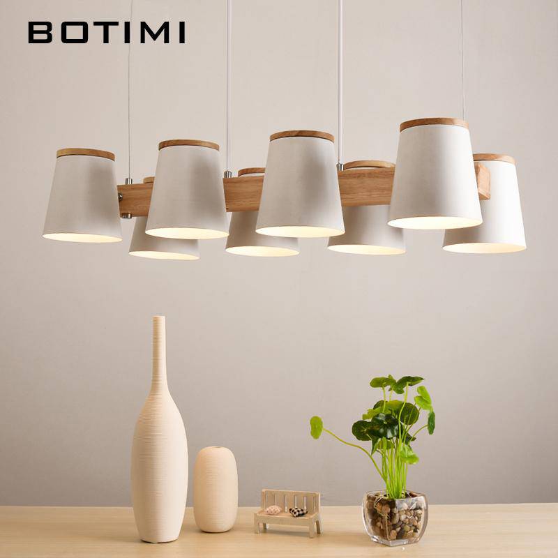 Lustre en bois avec lampe abat-jour métal ajustable Dining - vue 5 sur 6