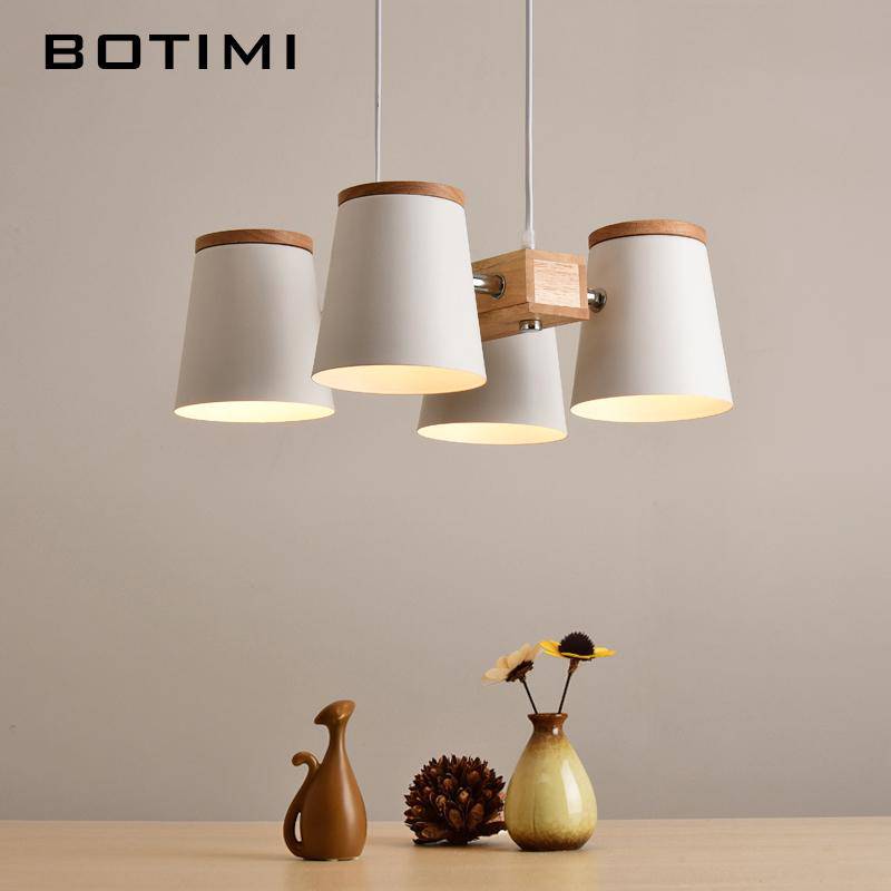 Lustre en bois avec lampe abat-jour métal ajustable Dining - vue 3 sur 6