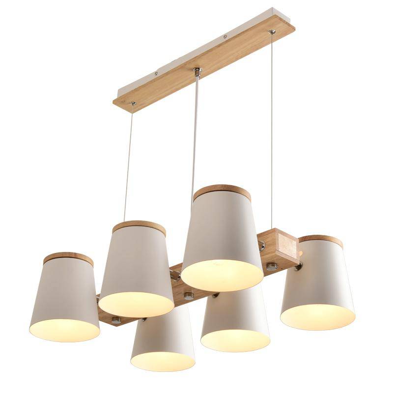 Lustre en bois avec lampe abat-jour métal ajustable Dining - vue 7 sur 6