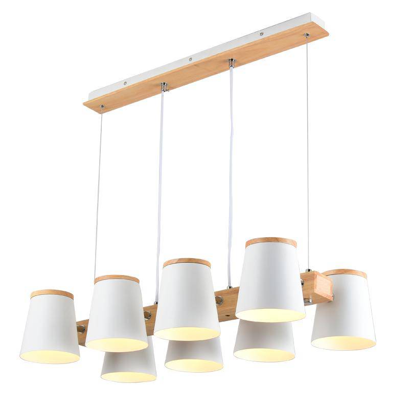 Lustre en bois avec lampe abat-jour métal ajustable Dining - vue 4 sur 6