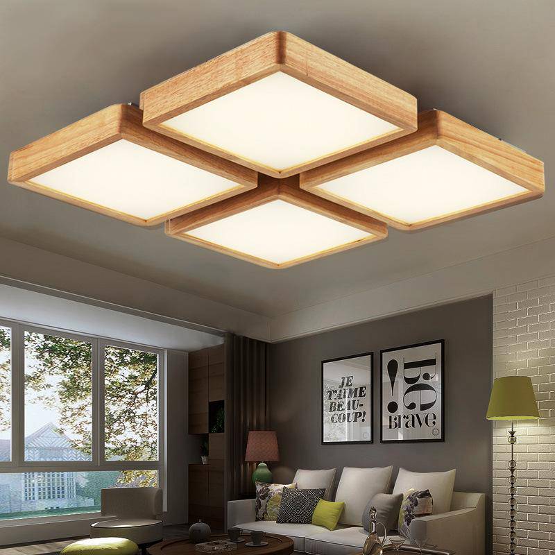 Plafonnier en bois à LED carré - vue 4 sur 3