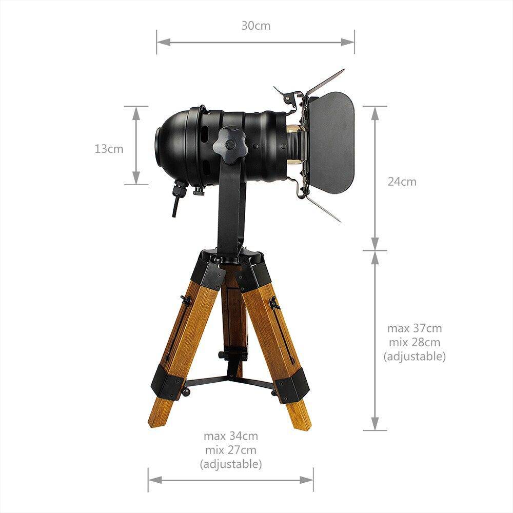 Lampe à poser projecteur ajustable sur pied en bois - vue 3 sur 3