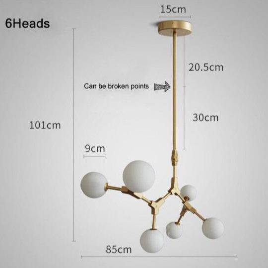 Suspension design à LED en métal doré et boules en verre Loft