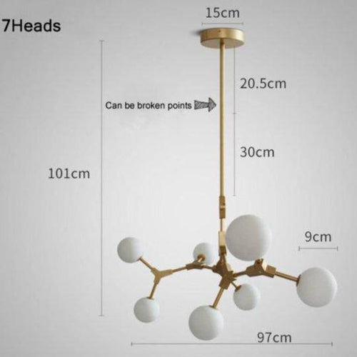 Suspension design à LED en métal doré et boules en verre Loft