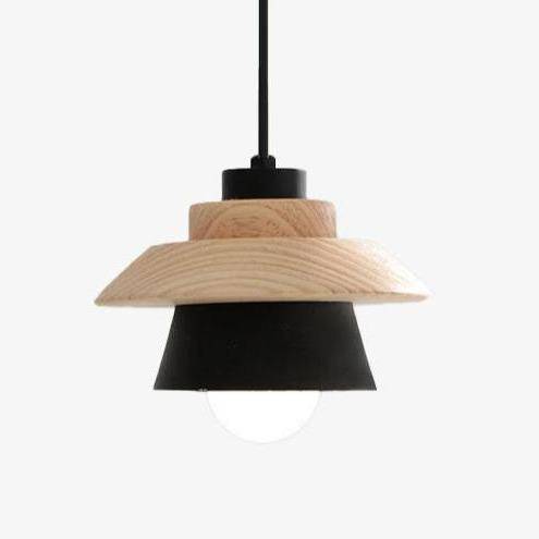 Suspension conique design en bois et métal (noir ou blanc)
