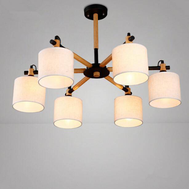 Lustre en bois et abat-jour en tissu - vue 4 sur 3