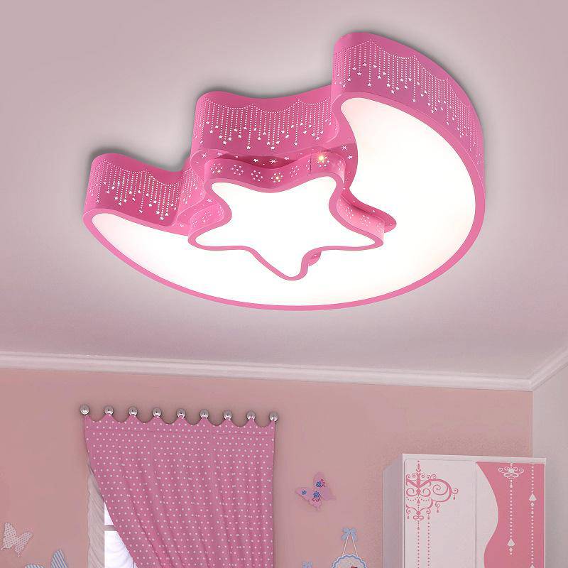Plafonnier enfant en forme de lune et étoile rose - vue 3 sur 2