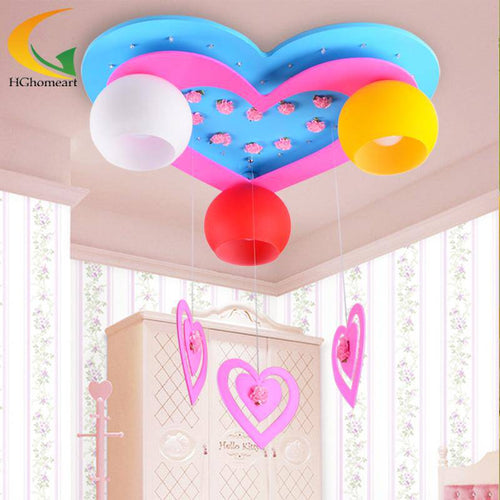 Plafonnier enfant LED en forme de coeur bleu et rose