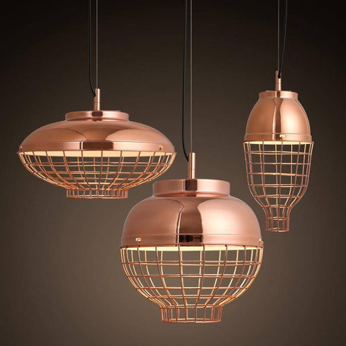 Suspension chromé style cuivre en cage Vintage - vue 2 sur 5