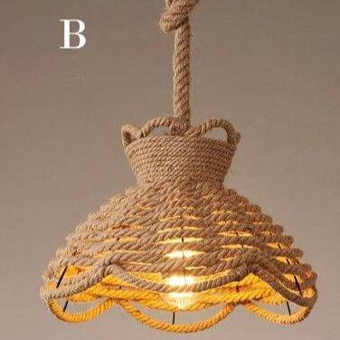 Suspension rustique LED avec abat-jour de plusieurs formes et cordage - vue 2 sur 8