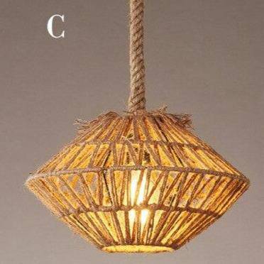 Suspension rustique LED avec abat-jour de plusieurs formes et cordage - vue 5 sur 8