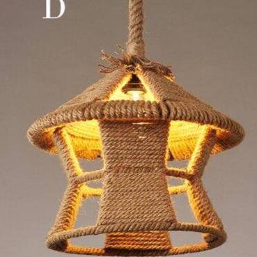 Suspension rustique LED avec abat-jour de plusieurs formes et cordage - vue 5 sur 8