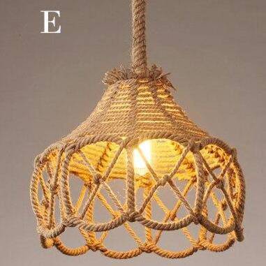 Suspension rustique LED avec abat-jour de plusieurs formes et cordage - vue 6 sur 8
