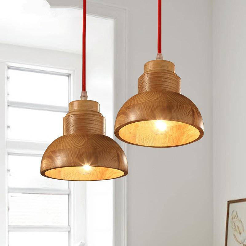 Suspension moderne LED en bois avec abat-jour arrondi Craft - vue 3 sur 6