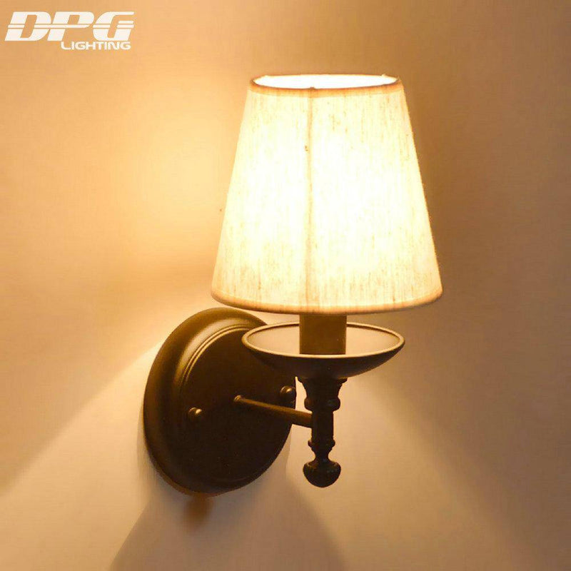 Applique murale LED rustique avec abat-jour en tissu