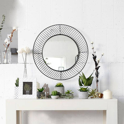 Miroir mural décoratif rond en métal noir Lattice