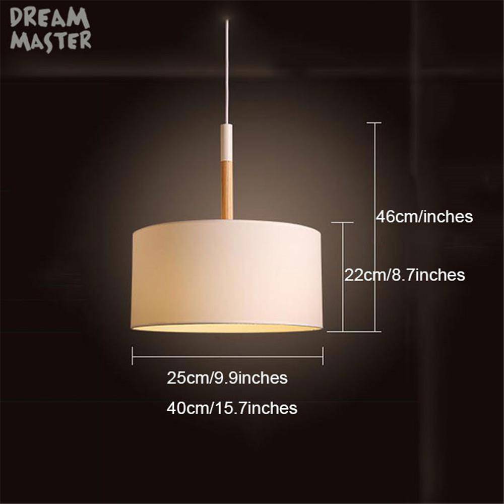 Suspension moderne LED avec abat-jour tissu et tige en bois (noir ou blanc) - vue 4 sur 3