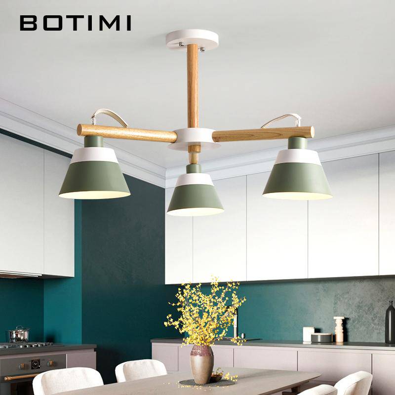 Lustre LED en bois acec abat-jour Nordic - vue 5 sur 12