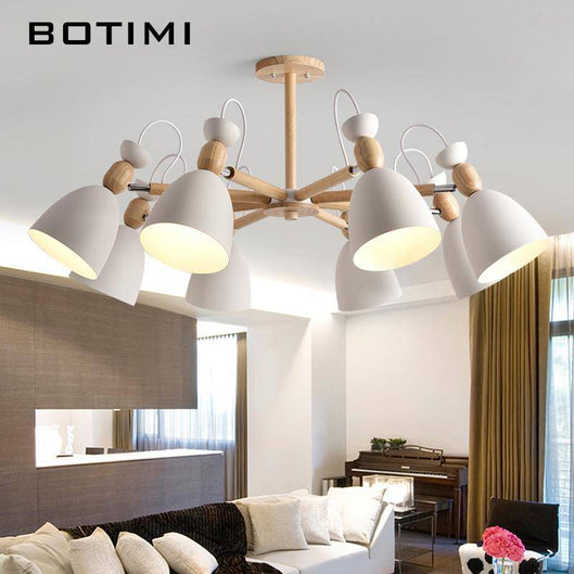 Lustre LED avec bras en bois et abats-jours arrondis