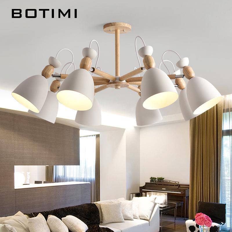 Lustre LED avec bras en bois et abats-jours arrondis - vue 2 sur 11