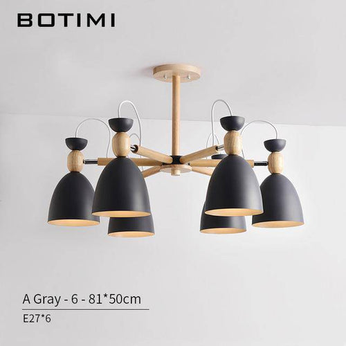 Lustre LED avec bras en bois et abats-jours arrondis