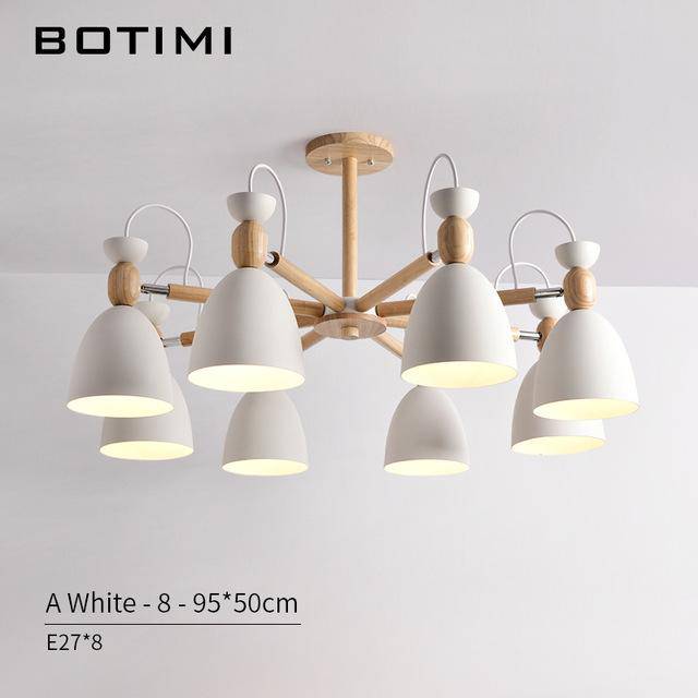 Lustre LED avec bras en bois et abats-jours arrondis - vue 11 sur 11