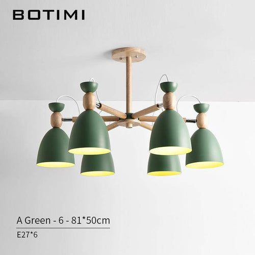 Lustre LED avec bras en bois et abats-jours arrondis
